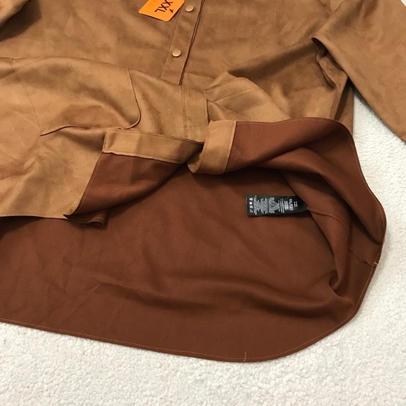Faux Suede Shacket (Shirt Jacket) Oversized Brown Pit to Pit 27” XXL - Picture 9 of 13